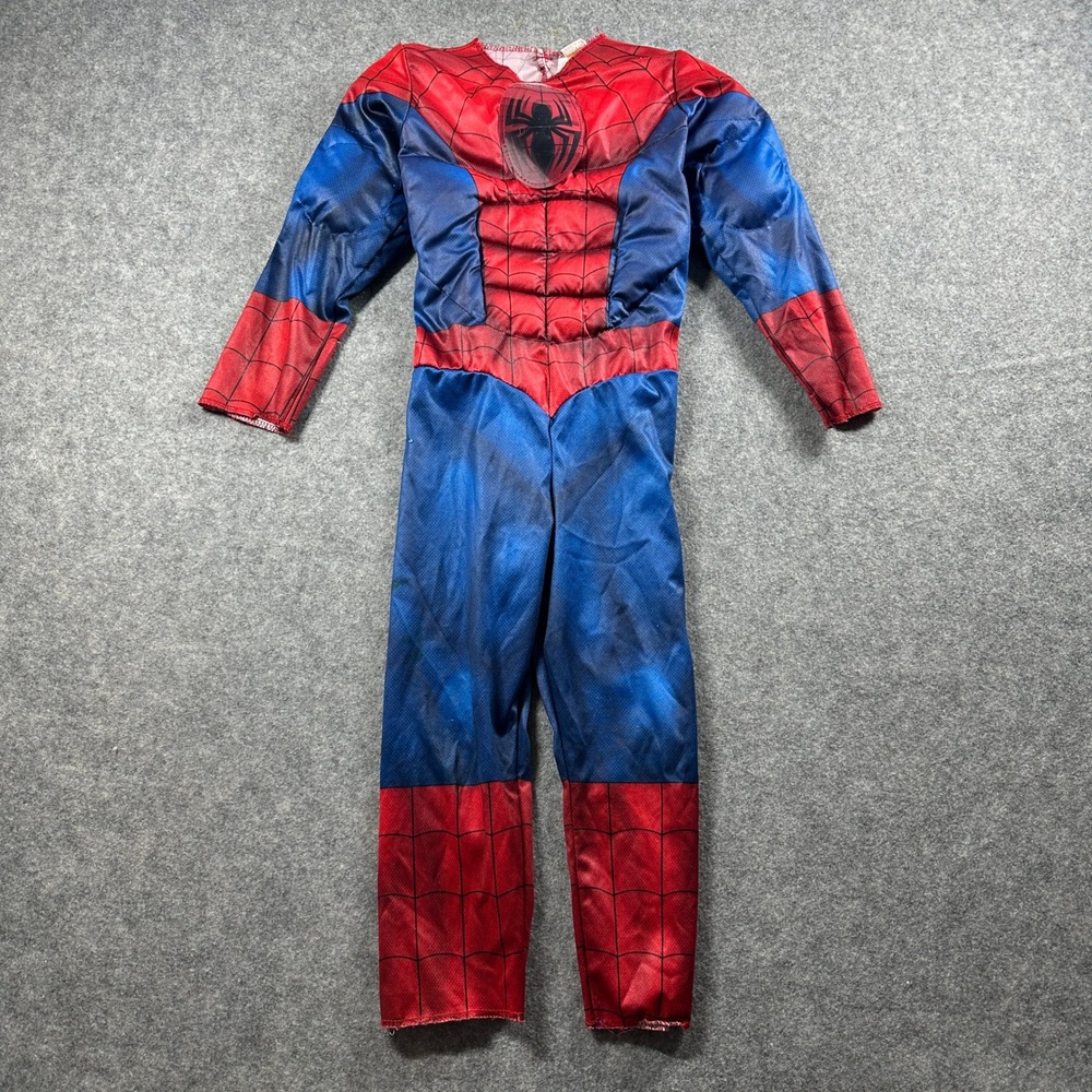 Marvel Spider-Man Costume Kids Small Red Blue Muscle Chest Padded Jumpsuit